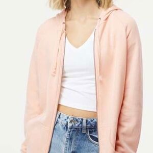 New Women's California Wave Wash Full-Zip Hooded Sweatshirt Blush Pink Medium